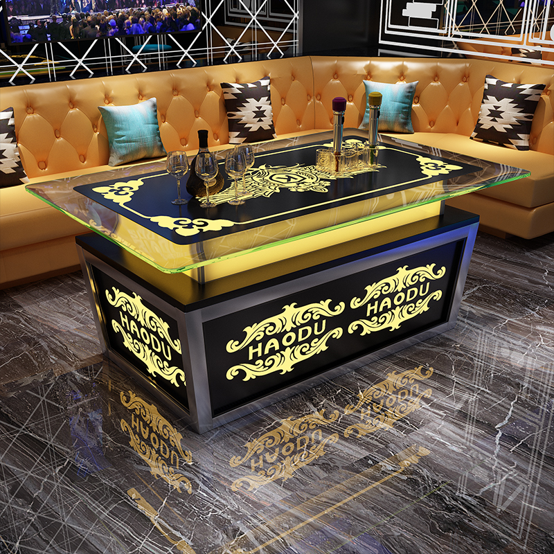 Spot KTV special coffee table European tempered glass bar table stainless steel bar clubhouse luminous table customization