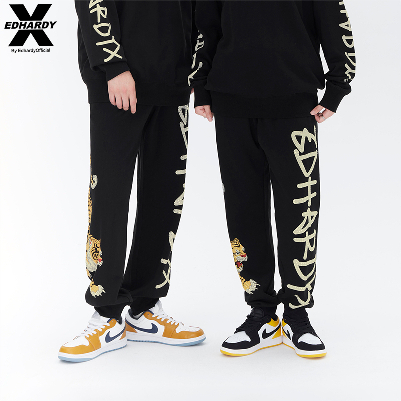 Edhardyx New Spring and Autumn Rhinestone Tiger Hand-Painted Logo Printed Letter Casual Sports Sweatpants Long Pants Edhardyx New Spring and Autumn Rhinestone Tiger Hand-Painted Logo Printed Letter Casual Sports Sweatpants Long Pants
