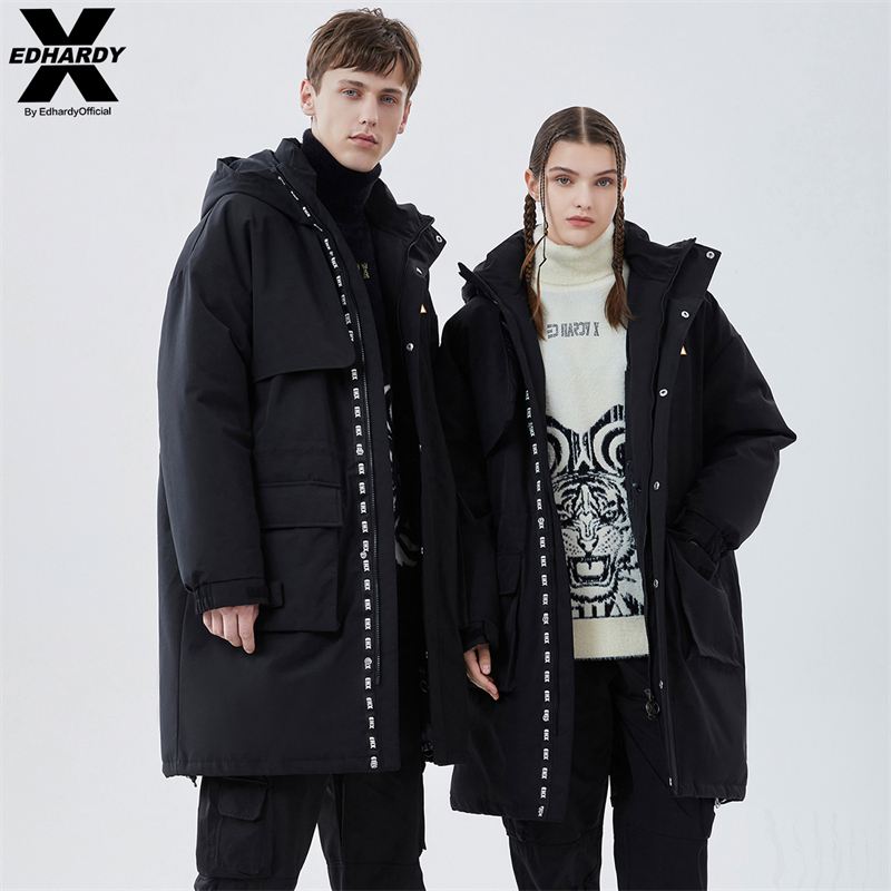 Edhardyx2025 Fashionable Winter Tiger Head Print White Duck down Mid-Length down Jacket Unisex Trendy Edhardyx2025 Fashionable Winter Tiger Head Print White Duck down Mid-Length down Jacket Unisex Trendy