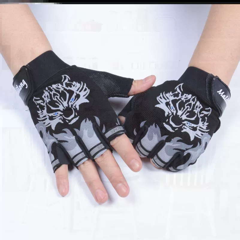 Găng tay nửa ngón tay mỏng có lớp nhung dày chống trơn trượt cho nam và nữ trẻ em thể thao ngoài trời leo núi thể dục thể thao xuân, hạ, thu, đông - Găng tay