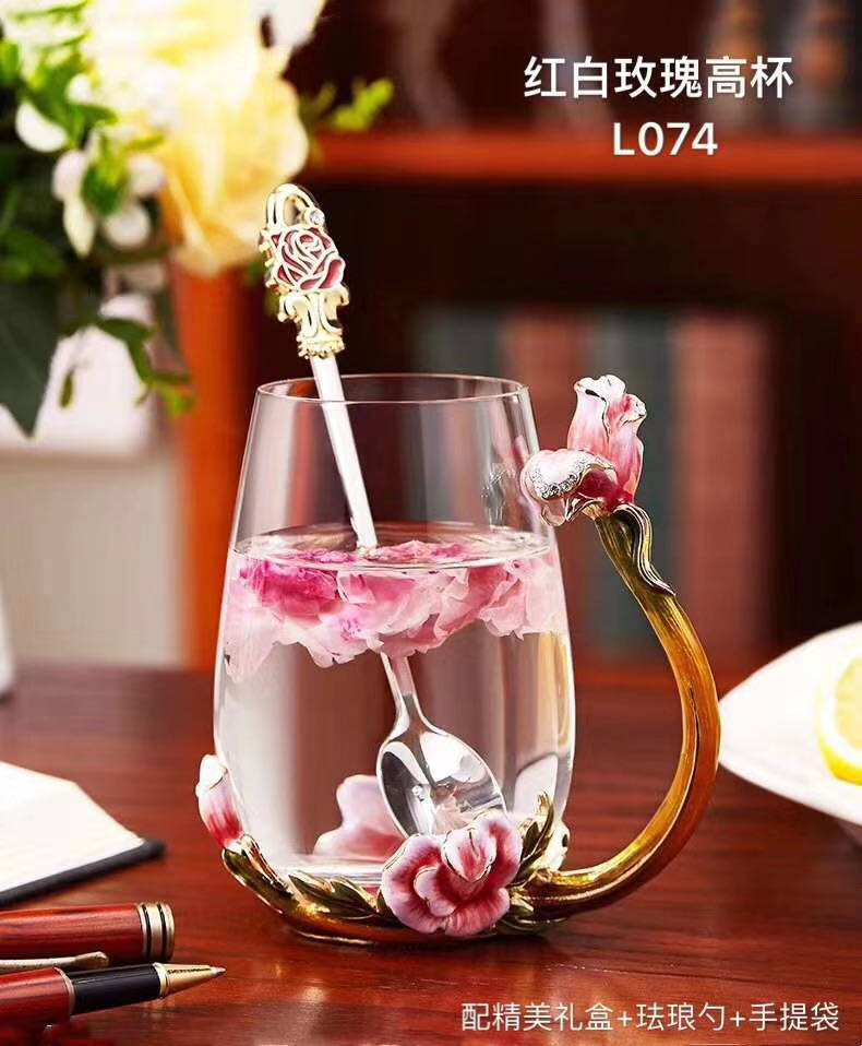 Only send Xinjiang spot enamel color water cup high temperature flower tea cup rose cup home creative gift
