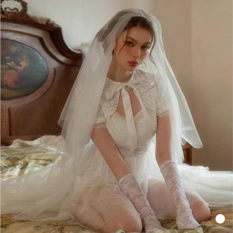Sexy Lingerie, High-End Wedding Dress, Cos Bride Uniform, Seductive Role-Playing, Pure Desire, See-Through Lace Set, Sweet