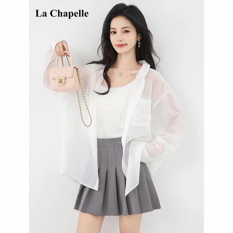 La Chapelle New Lace Bow Sun Protection Shirt for Women, Stylish Thin Transparent Long-Sleeve Outerwear for Summer