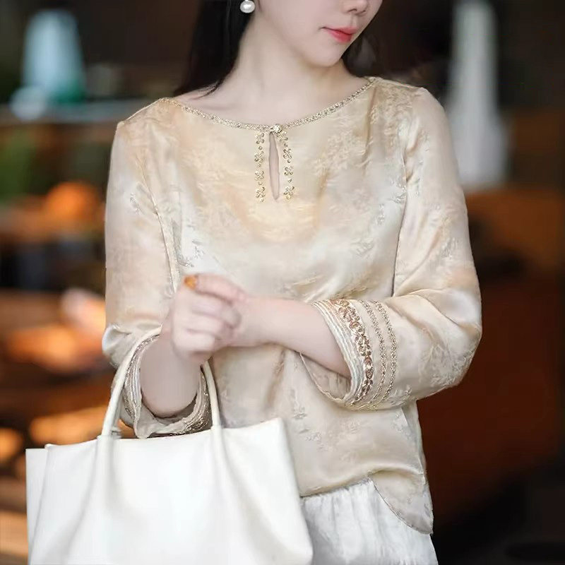 New Chinese Style Silk Mulberry Silk Shirt for Women, Spring, Autumn, Summer 2026 New National Style Shirt, Fashionable Blouse, Women's Top
