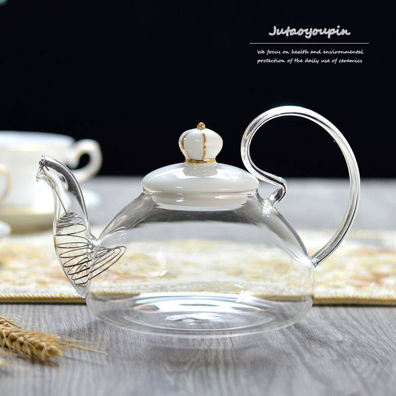 High boron silicon heat-resistant glass kettleFilter flowerfruit teapot flat thermal pottery pot fruit teapot