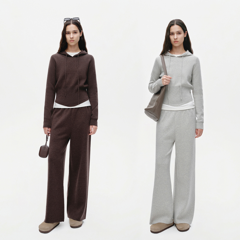Marllen Alo Autumn and Winter Lazy Style Wool Blend Set Drawstring Knit Sweatshirt/Casual Sweatpants for Women Marllen Alo Autumn and Winter Lazy Style Wool Blend Set Drawstring Knit Sweatshirt/Casual Sweatpants for Women