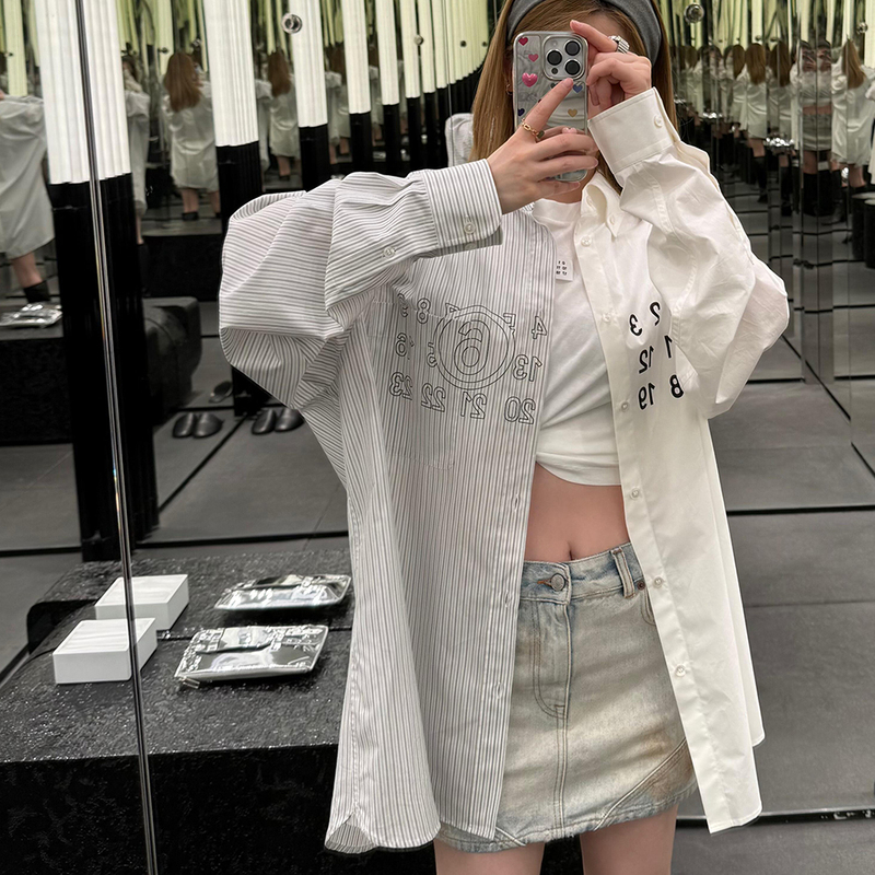 Aohvw Spring and Autumn Long-Sleeve Color-Block Shirt, Loose-Fitting Shirt for Men and Women, Base Layer Shirt
