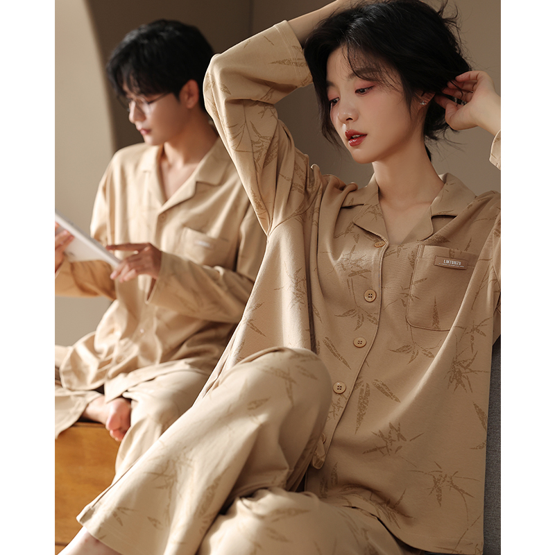 Spring and Autumn Couple Pajamas, Lycra Cotton Long-Sleeved, One for Men and One for Women, 2026 New Casual Style Pure Cotton Home Wear Set Spring and Autumn Couple Pajamas, Lycra Cotton Long-Sleeved, One for Men and One for Women, 2026 New Casual Style Pure Cotton Home Wear Set