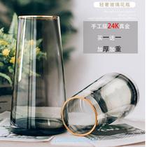 Light luxury minimal depiction gold glass vase fireworks gray living room dry flowers rich bamboo plug flower Nordic swing