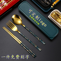 Customized logo stainless steel chopsticks spoons and forks three-piece portable tableware set with engraving one chopstick for each person