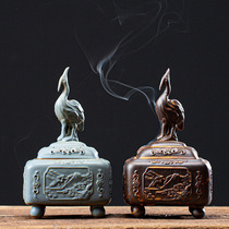 Ceramic antique incense burner Household sandalwood plate incense burner Songhe longevity indoor air purification crane stove incense aromatherapy stove