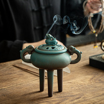 Ceramic three-legged Pixiu aromatherapy stove Incense burner Incense burner Aromatherapy sandalwood stove Antique ornaments Household indoor incense burner