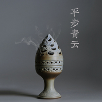 Pingbu Qingyun incense burner antique hand-made ceramic fragrant Road incense burner indoor space pan incense burner fragrance Ware ornaments fragrant seal