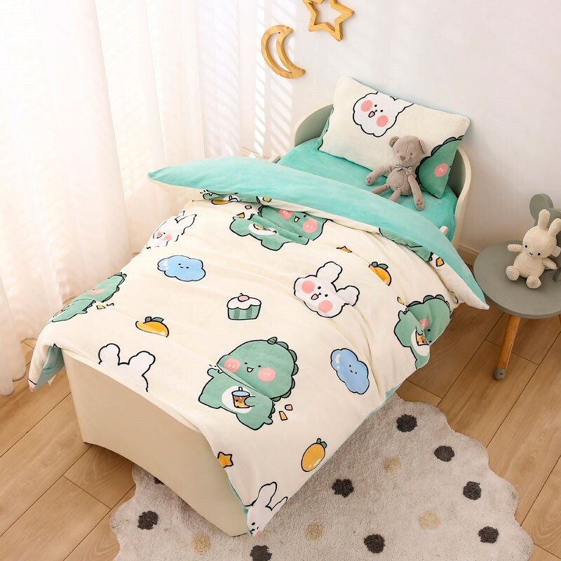 Kindergarten quilt three-piece set autumn and winter milk velvet double-sided velvet baby entering the kindergarten with core six-piece set coral velvet quilt cover