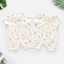 Fun leather bear baby short sleeve conjoined ha clothes summer clothes thin newborn pure cotton baby clothes female Princess