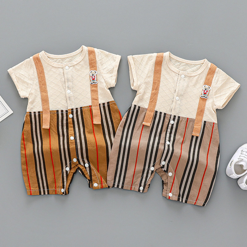 Fun skin bear baby clothes summer thin newborn jumpsuit short-sleeved male and female baby air-conditioning romper romper pure cotton