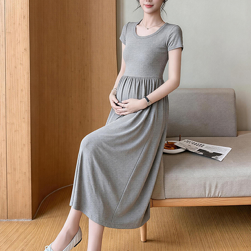 Maternity Dress 2026 Summer New French Hepburn Style Fashionable Slimming Mid-Length Short-Sleeve High-Elastic Waist Dress Maternity Dress 2026 Summer New French Hepburn Style Fashionable Slimming Mid-Length Short-Sleeve High-Elastic Waist Dress