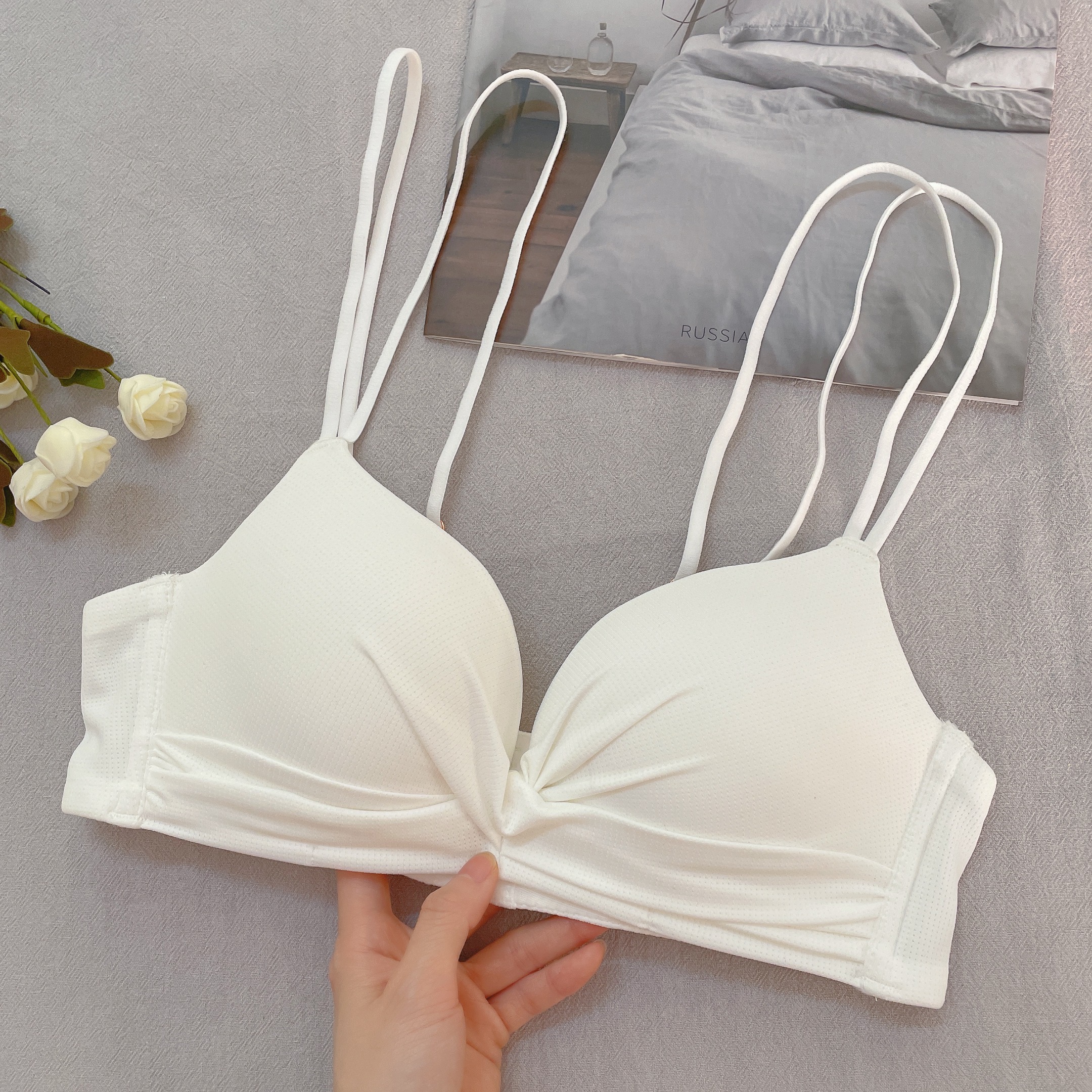 Deep Alley Homer Underwear without steel ring Poly Adjustment Type Small Bra Thinner Flat Breast Cross With Bra Sexy Beauty Back