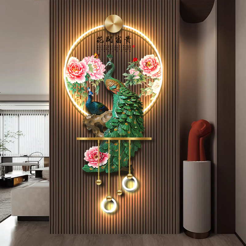 Peacock Living Room Corridor Decorative Hanging Led Light Painting Tv Background Wall Mural Peony Flower Entrance Hall with Light Hanging Painting Peacock Living Room Corridor Decorative Hanging Led Light Painting Tv Background Wall Mural Peony Flower Entrance Hall with Light Hanging Painting