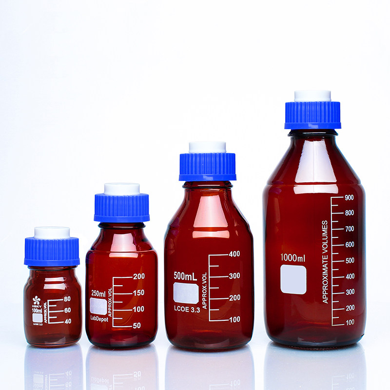 HPLC溶剂瓶 LC溶剂瓶四氟溶剂瓶盖多通道多口盖 100ml250ml500ml