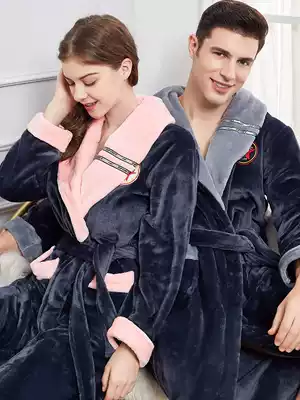 Y A F couple's robe autumn and winter coral velvet bathrobe women's long version flannel robe men's large size thick nightgown New