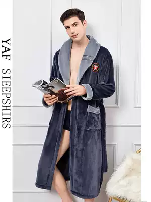 Y A F2021 autumn and winter thick flannel robe pajamas men and fat large size coral velvet long version bathrobe set