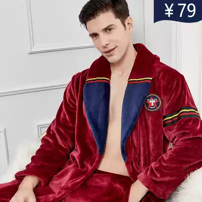 Y A F gown women autumn and winter thickened coral velvet pajamas extended couples bathrobe flannel men's home clothes