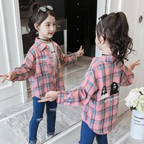 (Cotton) girl shirt long sleeve child cotton shirt childrens stripes long coat Korean version of base shirt tide
