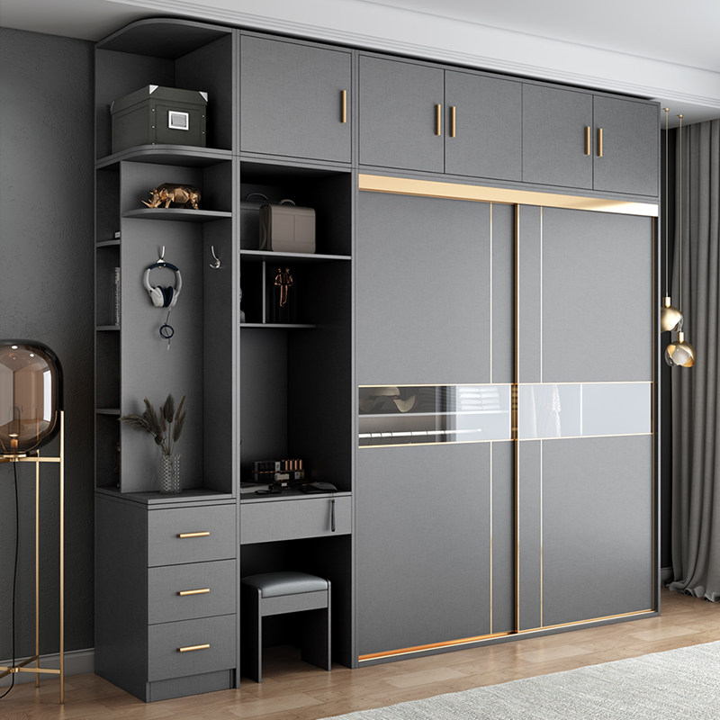 Nordic Light Lavish Solid Wood Ramen Wardrobe Minima Modern Moving Door Cabinet Economy Type Home Bedroom Big Closet