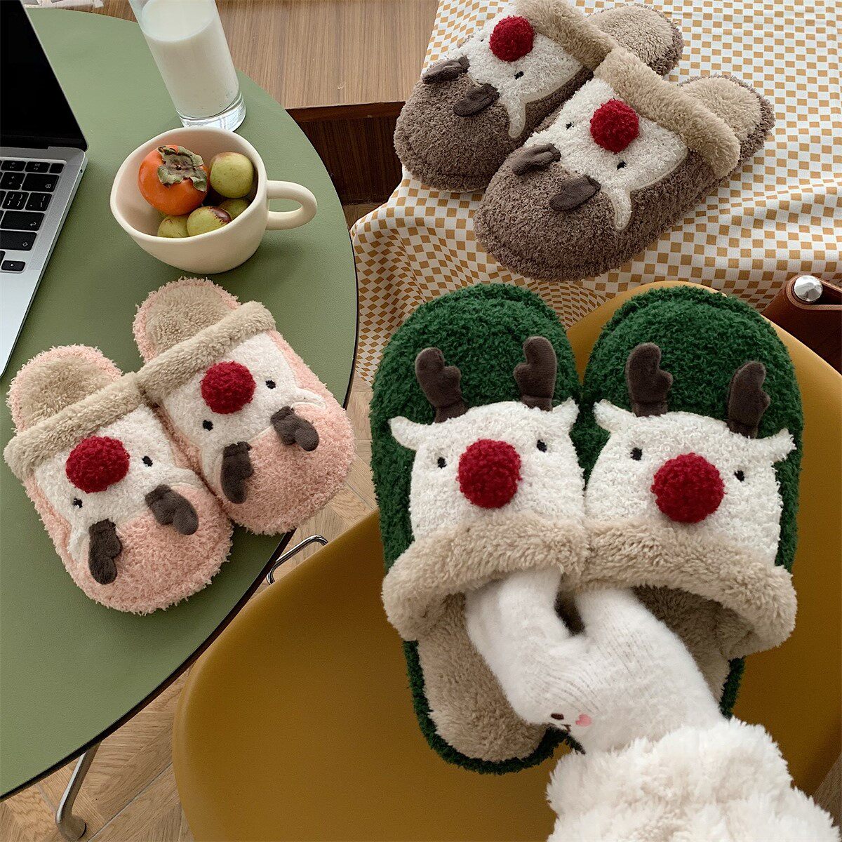 Christmas Elk Deer Slippers 2021 New Fashion Lovers Women Earth Great Children Autumn winter plush Dirty And Cute Thickening-Taobao