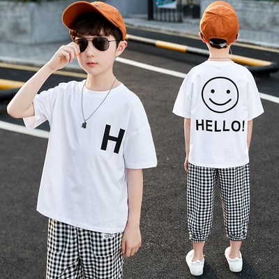 夏季上新款中大男孩休闲运动宽松T恤套装潮流时尚帅