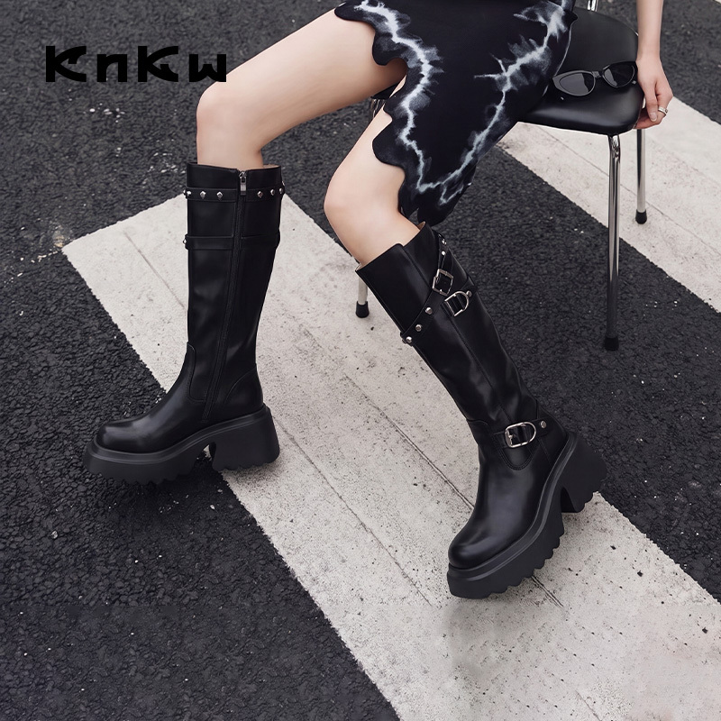 【Meng Zi Yi Same Style】Knkw Knight Boots 2025 New Long Boots Women's Long Boots Thick-Soled Boots Autumn and Winter Women's Style 【Meng Zi Yi Same Style】Knkw Knight Boots 2025 New Long Boots Women's Long Boots Thick-Soled Boots Autumn and Winter Women's Style