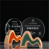 Solid Wood Crystal Trophy Den High Memorial Creative New Landscape Design Medal Cup Custom Lettering School Award