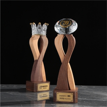 Solid Wood Crystal Trophy Customized to do the lettering Diamond Crown Creative Excellent Employee Award Corporate Bank Recognition