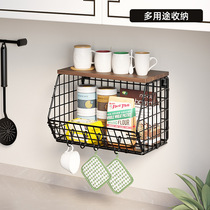 Multifunctional wall-mounted kitchen storage rack thickened iron wooden storage rack foldable vegetable and fruit storage rack