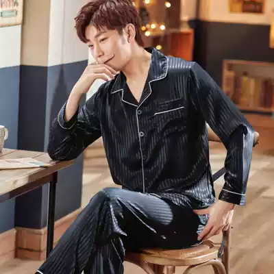 Couple pajamas women's 2021 new thin spring and summer high-end sense of ice silk short-sleeved two-piece suit men's home clothes