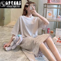 Pajamas and nightskirts womens summer cute sexy stripes modal short sleeves Net red hot private house spring and autumn days home clothes