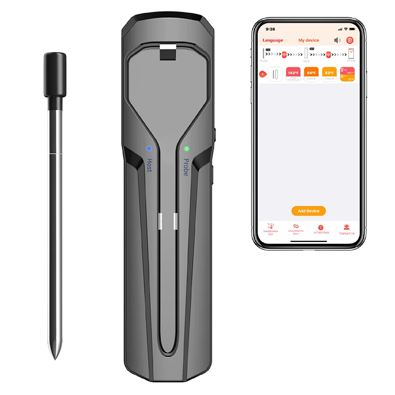 Bluetooth приложение беспроводной дистанционный термометр для кухни барбекю с однонаконечным зондом водонепроницаемый двойной дисплей температуры