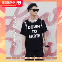 Qi Lusheng handsome t swimsuit women les neutral quick-drying long-sleeved sunscreen bandage hot spring short sleeve chest swimsuit suit