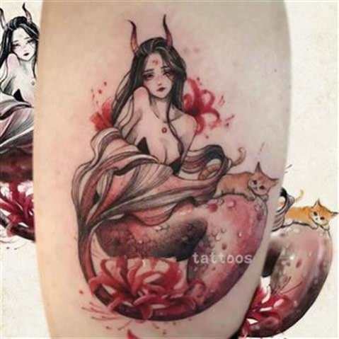 Dark Department Flower Mermaid Flower Arm Tattoo Sticker Waterproof Female Semi-Permanent Lasting Real Ins Trendy Leg Male Internet Celebrity