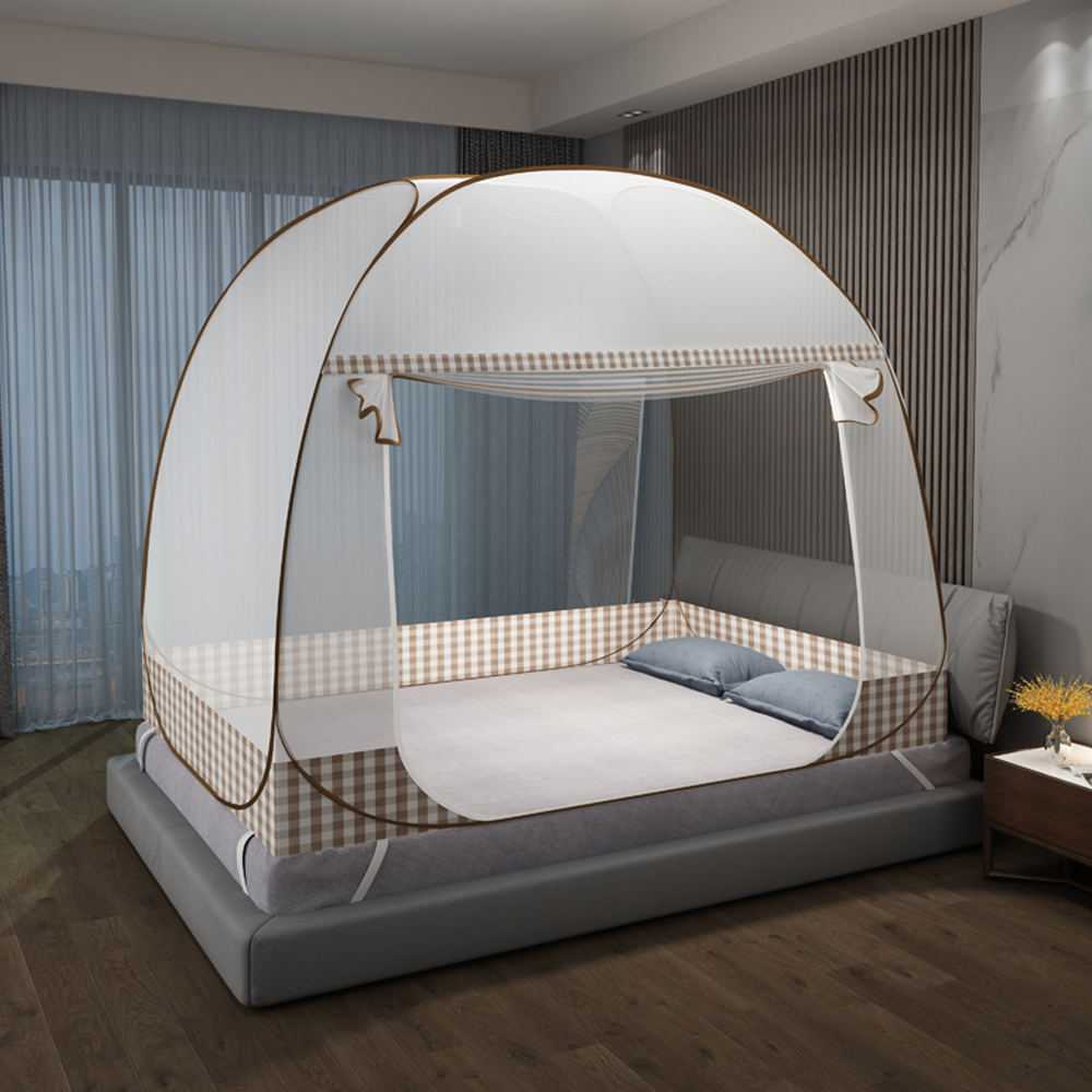 Mongolia Packs Mosquito Nets free installation Foldable home Double beds zipped door with bottomless steel wire bracket Student dorm-Taobao