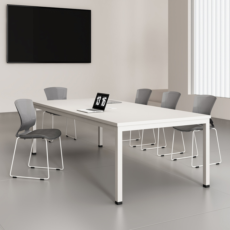 Conference Table, Simple and Modern, 6-Person Small Long Table, White Steel Frame, Simple 8-Person Negotiation Table, Conference Room Table and Chair Set