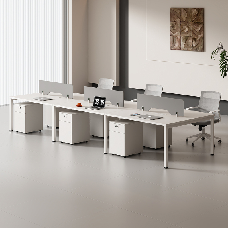Steel Frame Staff Desk and Chair Set, White Single/Double Workstation, Simple Modern Office Furniture Complete Set Steel Frame Staff Desk and Chair Set, White Single/Double Workstation, Simple Modern Office Furniture Complete Set