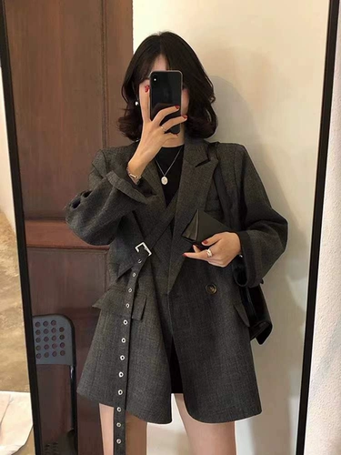 Осенний дизайнерский пиджак классического кроя, в корейском стиле, популярно в интернете, тренд сезона, свободный крой