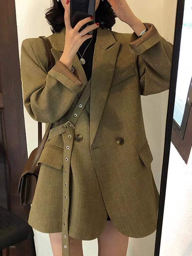 Осенний дизайнерский пиджак классического кроя, в корейском стиле, популярно в интернете, тренд сезона, свободный крой