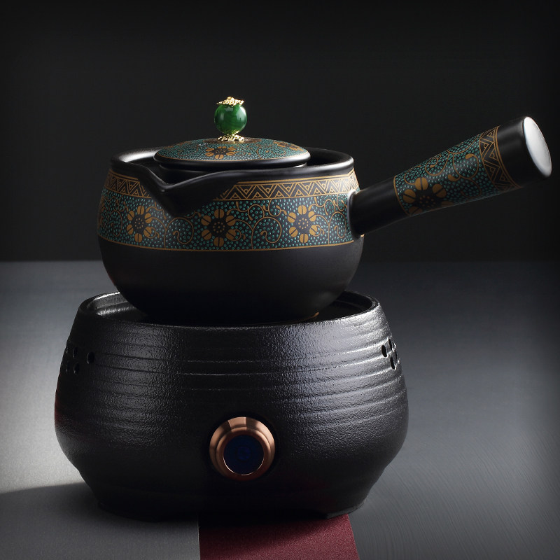 Japanese-style white tea teapot pottery pottery pottery pottery teapot side handle boiled Pu'er tangerine peel electric pottery stove tea set surround stove