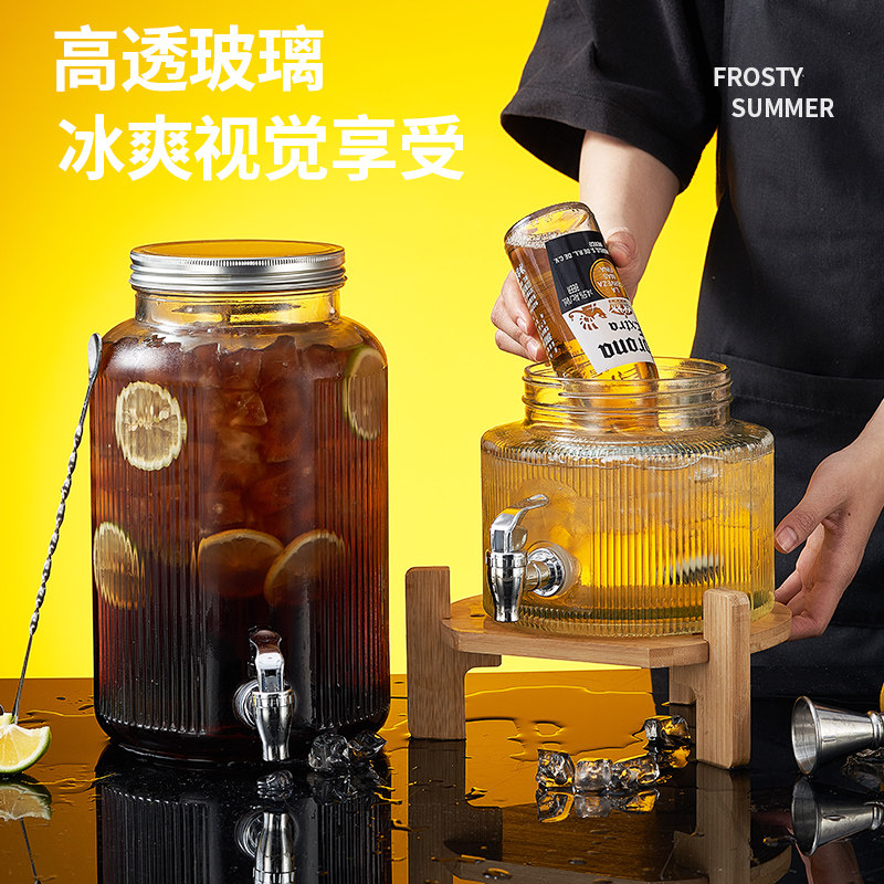 Coke Bucket Glass Cold Water Jug Household Container with Spigot Refrigerator Beverage Bucket Beer Bucket Juice Bucket Fruit Tea Bucket