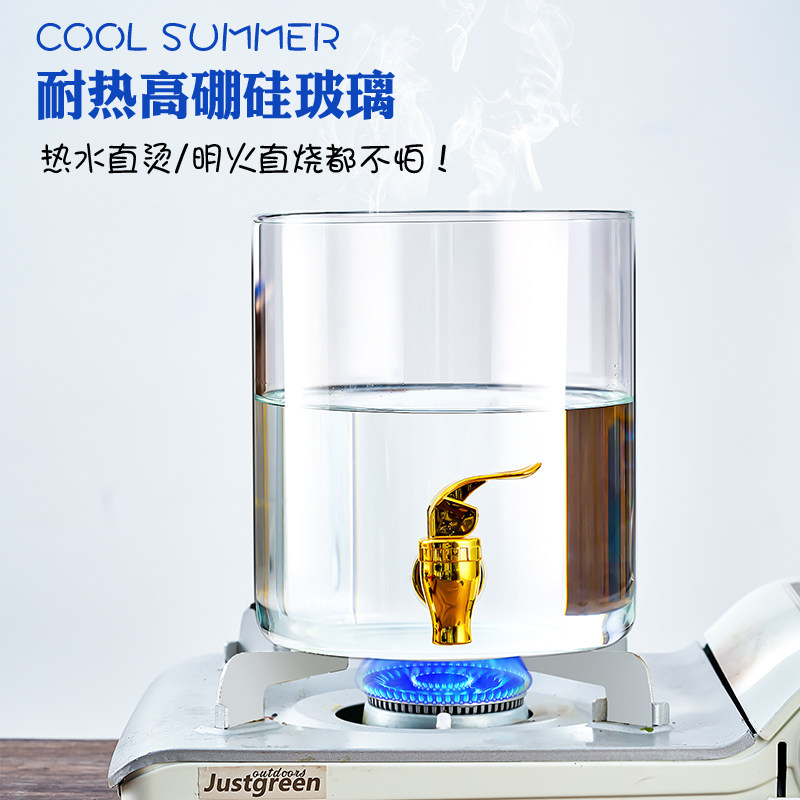 Coke Bucket Glass Wine Bottle Beer Beverage Bucket with Spigot Fruit Tea Bucket Jar Juice Bucket Heat-Resistant Container