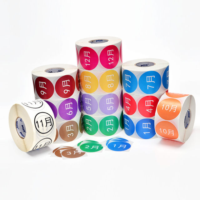 Transparent Round Monthly Label Stickers, Adhesive Colorful 25/50mm Number Stickers, Quarterly Classification January-December, First-In-First-Out Dot Markers, Large Waterproof and Tear-Resistant Material Labels