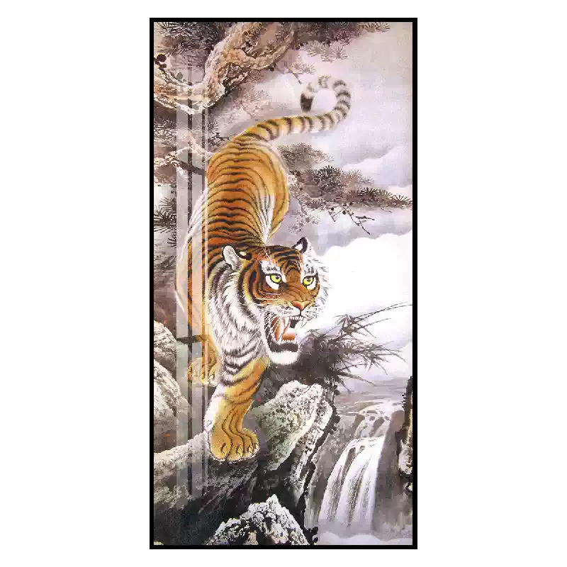 猛虎下山圖掛畫上山虎嘯山林壁畫高級感走廊盡頭新中式